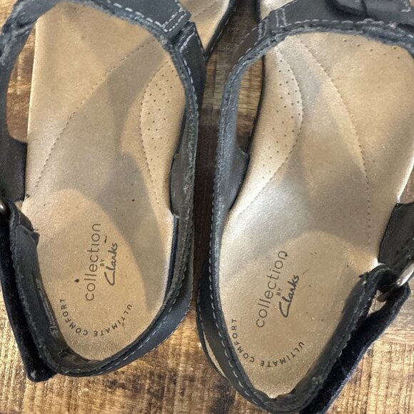 Clarks Laurieann Kay Sandals Women's 9M Black Leather Comfort T-Strap Strappy - Picture 9 of 12